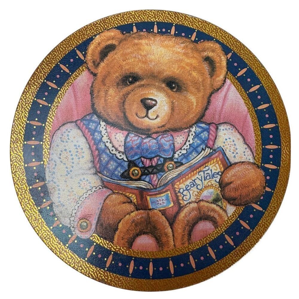 Vintage Teddy Bear Round Decorative Tin Multicolor 7" Nostalgia Theme